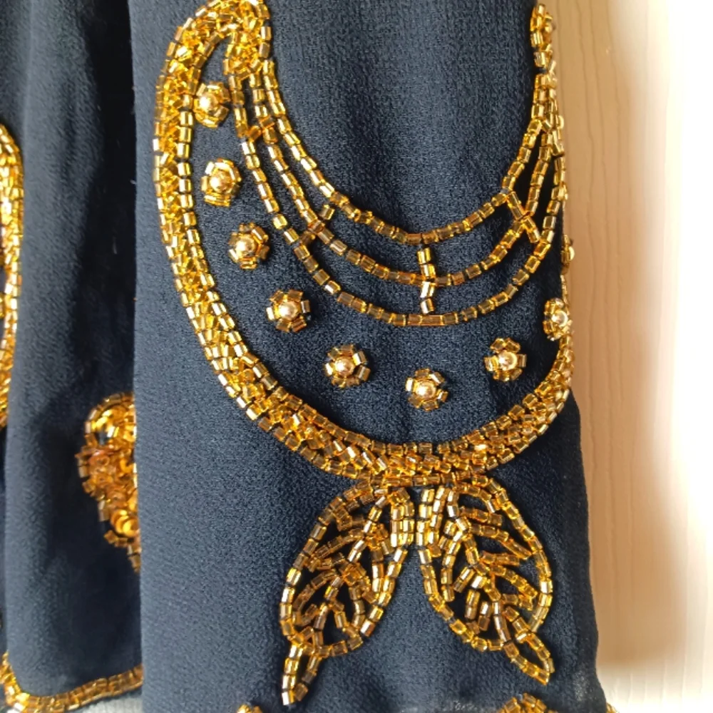 Free People Beaded Skirt M Black Gold Beads Boho Chic Gypsy Hippie Stretchy - Picture 3 of 6